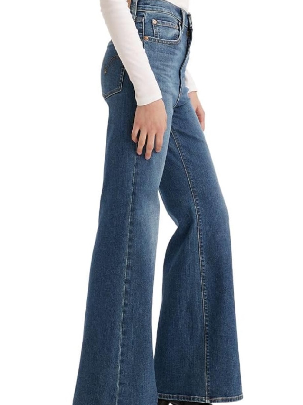 Levi's Women's Ribcage Bell Flared Wide-Leg Jeans in Medium Blue